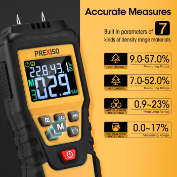 Prexiso Wood Moisture Meter 7 In 1Digital Moisture Meter For Firewood Woodworking Walls Home Drywall Paper Floor Moist