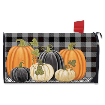 Briarwood Lane Checkered Pumpkins Autumn Large Mailbox Cover Thanksgiving Primitive Oversized