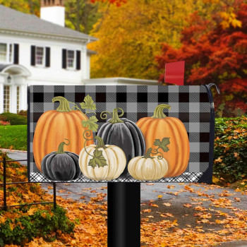 Briarwood Lane Checkered Pumpkins Autumn Large Mailbox Cover Thanksgiving Primitive Oversized