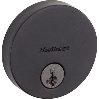 Kwikset Uptown Deadbolt Lock Matte Black Round Exterior Keyed Front Entry Door Pick Resistant Smartkey Rekey Security Single