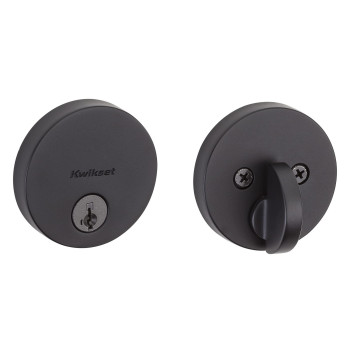 Kwikset Uptown Deadbolt Lock Matte Black Round Exterior Keyed Front Entry Door Pick Resistant Smartkey Rekey Security Single