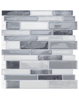 Wowstar 10Sheet Peel And Stick Tiles Marble Look Kitchen Backsplash Tiles 12X12 10 Gray