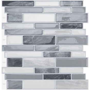 Wowstar 10Sheet Peel And Stick Tiles Marble Look Kitchen Backsplash Tiles 12X12 10 Gray