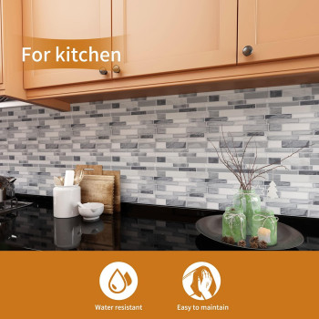 Wowstar 10Sheet Peel And Stick Tiles Marble Look Kitchen Backsplash Tiles 12X12 10 Gray