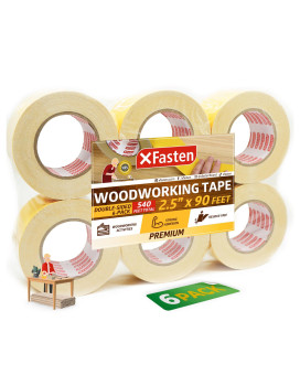 Xfasten Double Sided Woodworking Tape White 25 Inch X 30 Yards 6Pack Yellow Backing Double Sided Woodworkers Tape Remova