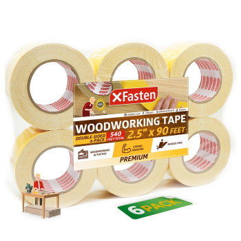 Xfasten Double Sided Woodworking Tape White 25 Inch X 30 Yards 6Pack Yellow Backing Double Sided Woodworkers Tape Remova