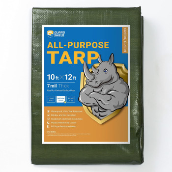 Guard Shield Green Tarp Waterproof 10X12 Feet Medium Duty All Purpose Poly Tarps Cover 7Mil