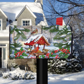 Briarwood Lane Gathered Together Winter Magnetic Mailbox Cover Cardinals Birdfeeder Standard