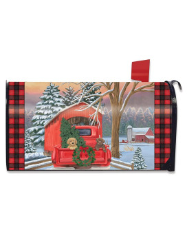 Winter Puppy Pickup Magnetic Mailbox Cover Christmas Plaid Standard