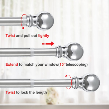 Silver Decorative Curtain Rods For Windows 32 To 95 Inch 1 Inch Heavy Duty Extra Long Curtain Rod Adjustable Curtain Rod Wit