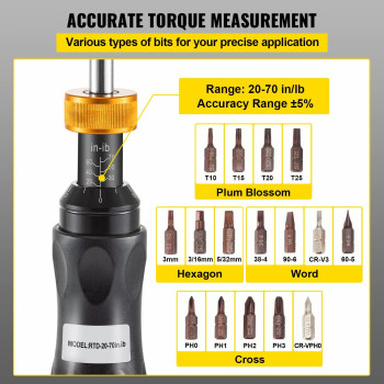 Vevor Torque Screwdriver 14 Drive Screwdriver Torque Wrench Torque Screwdriver Electrician 2070 Inlbs Torque Range Accura