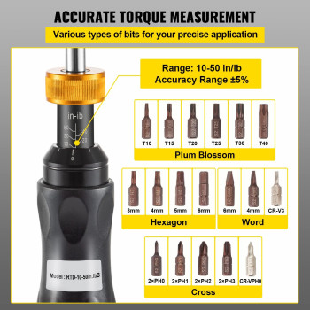 Vevor Torque Screwdriver 14 Drive Screwdriver Torque Wrench Torque Screwdriver Electrician 1050 Inlbs Torque Range Accur