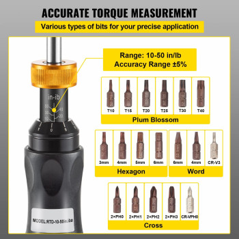 Vevor Torque Screwdriver 14 Drive Screwdriver Torque Wrench Torque Screwdriver Electrician 1050 Inlbs 1 Inlb Increment