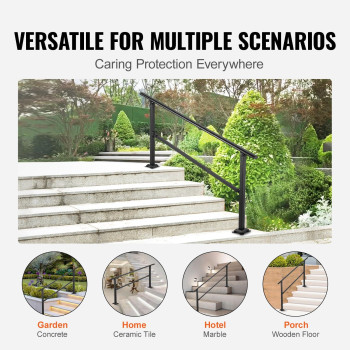 Vevor Handrail For Outdoor Steps 45 Steps Outdoor Handrail Adjustable Metal Staircase Handrail Thickened Stair Railings For