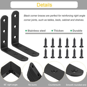 10Pcs Black L Bracket Corner Braces 4 Inch Stainless Steel Heavy Duty Shelf Bracket For Wood Shelves Wall Hanging Support 90 D