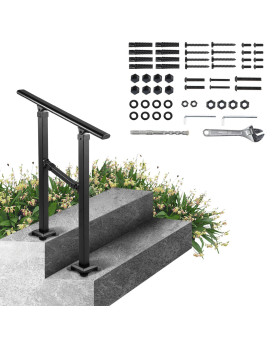 Vevor Handrail For Outdoor Steps 12 Steps Outdoor Handrail Adjustable Metal Staircase Handrail Thickened Stair Railings For