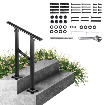 Vevor Handrail For Outdoor Steps 12 Steps Outdoor Handrail Adjustable Metal Staircase Handrail Thickened Stair Railings For