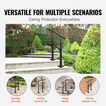 Vevor Handrail For Outdoor Steps 12 Steps Outdoor Handrail Adjustable Metal Staircase Handrail Thickened Stair Railings For