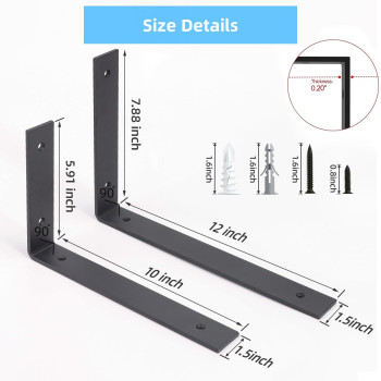 6Pack Heavy Duty 12Inch Black Shelf Brackets L Shelf Bracket 12 Inch For Floating Shelves 15Inch Thick