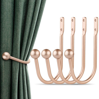 Lamaty Curtain Holdbacks 4Pcs Curtains Holder Wall Mounted Drapery Tiebacks Retro Window Hook For Home Decor Golden