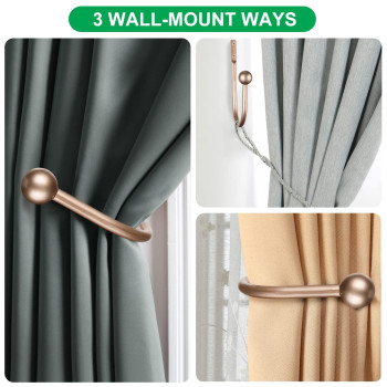 Lamaty Curtain Holdbacks 4Pcs Curtains Holder Wall Mounted Drapery Tiebacks Retro Window Hook For Home Decor Golden