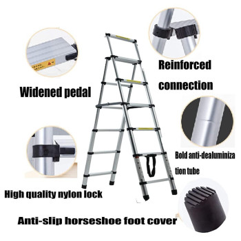 56 Steps56Ft 66Ft Aluminium Herringbone Ladder Portable Household Aframe Portable Multipurpose Telescopic Ladder