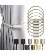 Porlau 6 Pack Beige Strong Magnetic Curtain Tiebacks Outdoor Elegant Decorative Tie Backs Modern Rope Tiebacks For Drapes Window