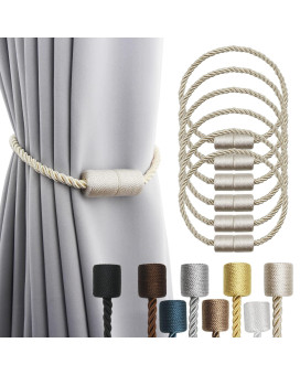 Porlau 6 Pack Beige Strong Magnetic Curtain Tiebacks Outdoor Elegant Decorative Tie Backs Modern Rope Tiebacks For Drapes Window