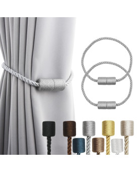 Porlau 2 Pack Grey Strong Magnetic Curtain Tiebacks Outdoor Elegant Decorative Tie Backs Modern Rope Tiebacks For Drapes Window