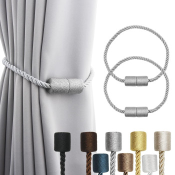 Porlau 2 Pack Grey Strong Magnetic Curtain Tiebacks Outdoor Elegant Decorative Tie Backs Modern Rope Tiebacks For Drapes Window