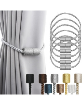 Porlau 6 Pack Grey Strong Magnetic Curtain Tiebacks Outdoor Elegant Decorative Tie Backs Modern Rope Tiebacks For Drapes Window