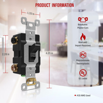 Enerlites 30 Amp Doublepole Toggle Light Switch 30A 120277V Selfgrounding Industrial Grade Ul Listed 82300Bk Black