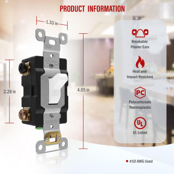 Enerlites 30 Amp Doublepole Toggle Light Switch 30A 120277V Selfgrounding Industrial Grade Ul Listed 82300W White