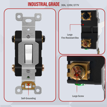 Enerlites 30 Amp Doublepole Toggle Light Switch 30A 120277V Selfgrounding Industrial Grade Ul Listed 82300W White