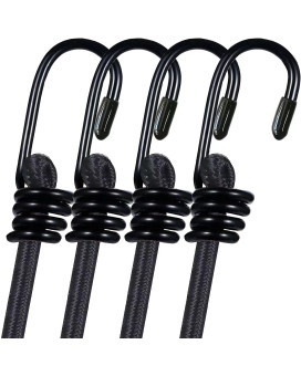 Icomo 4 Pack Bungee Cord With Hooks 24 Heavy Duty Bungee Cords With Durable Metal Hooks Bungee Cords Heavy Duty Outdoor Bl