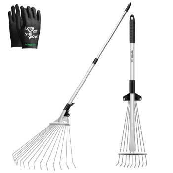 Vivosun 2Pack Leaf Rake Set Adjustable Garden Camping Rake Includes 15Tine 64 Rake And 9Tine 30 Rake Metal Rake With Co