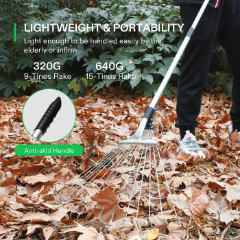 Vivosun 2Pack Leaf Rake Set Adjustable Garden Camping Rake Includes 15Tine 64 Rake And 9Tine 30 Rake Metal Rake With Co