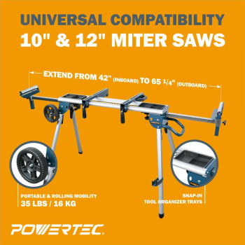 Powertec Mt4008V Portable Rolling Miter Saw Stand With Tool Storage Trays And Wheels