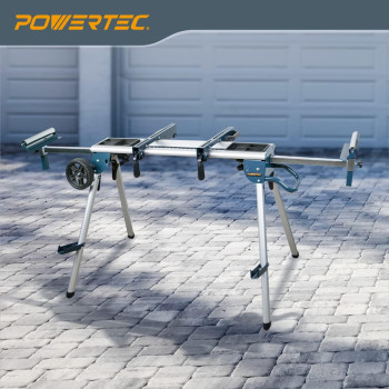 Powertec Mt4008V Portable Rolling Miter Saw Stand With Tool Storage Trays And Wheels