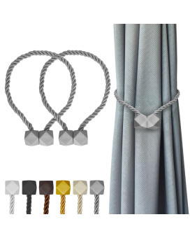 Hion Magnetic Curtain Tiebacks Grey 2Pcs Curtain Tiebacks Buckles Holdbacks Holders Hooks Clip For Home Bedroom Office Decorati