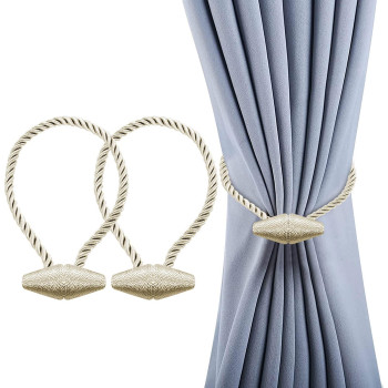 Hion Magnetic Curtain Tiebacks Beige 2Pcs Curtain Tiebacks Buckles Holdbacks Holders Hooks Clip For Home Bedroom Office Decorat