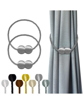 Hion Magnetic Curtain Tiebacks Grey 2Pcs Curtain Tiebacks Buckles Holdbacks Holders Hooks Clip For Home Bedroom Office Decorati