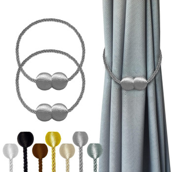 Hion Magnetic Curtain Tiebacks Grey 2Pcs Curtain Tiebacks Buckles Holdbacks Holders Hooks Clip For Home Bedroom Office Decorati