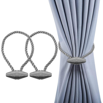 Hion Magnetic Curtain Tiebacks Grey 2Pcs Curtain Tiebacks Buckles Holdbacks Holders Hooks Clip For Home Bedroom Office Decorati