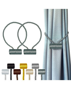 Hion Magnetic Curtain Tiebacks Gray Blue 2Pcs Curtain Tiebacks Buckles Holdbacks Holders Hooks Clip For Home Bedroom Office Dec