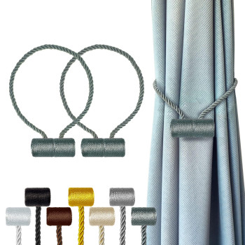 Hion Magnetic Curtain Tiebacks Gray Blue 2Pcs Curtain Tiebacks Buckles Holdbacks Holders Hooks Clip For Home Bedroom Office Dec