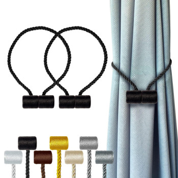 Hion Magnetic Curtain Tiebacks Black 2Pcs Curtain Tiebacks Buckles Holdbacks Holders Hooks Clip For Home Bedroom Office Decorat