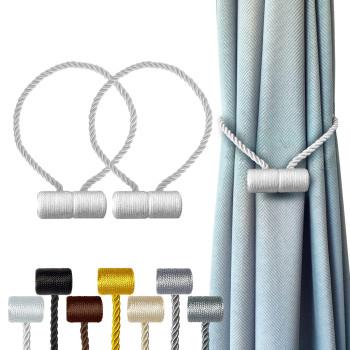 Hion Magnetic Curtain Tiebacks White 2Pcs Curtain Tiebacks Buckles Holdbacks Holders Hooks Clip For Home Bedroom Office Decorat