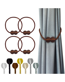 Hion Magnetic Curtain Tiebacks Dark Brown 2Pcs Curtain Tiebacks Buckles Holdbacks Holders Hooks Clip For Home Bedroom Office De