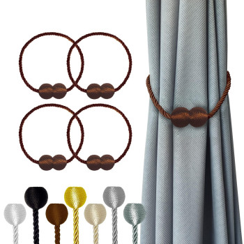 Hion Magnetic Curtain Tiebacks Dark Brown 2Pcs Curtain Tiebacks Buckles Holdbacks Holders Hooks Clip For Home Bedroom Office De